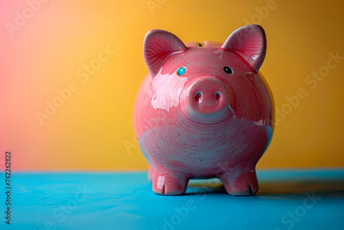 piggy bank on a multi colored background for personal account savings ideas.
