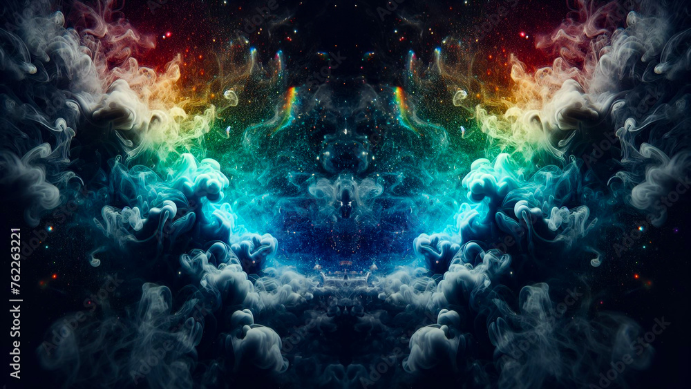 Mystic Mirage: Wisps of Smoke Dance Across a Dark Rainbow Background, Conjuring Enigmatic Illusions Mystic Mirage: Wisps of Smoke Dance Across a Dark Rainbow Background, Conjuring Enigmatic Illusions