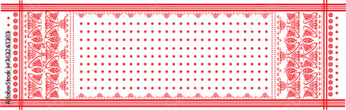 Assamese Bihu Gamosa Design with Japi and Floral Pattern