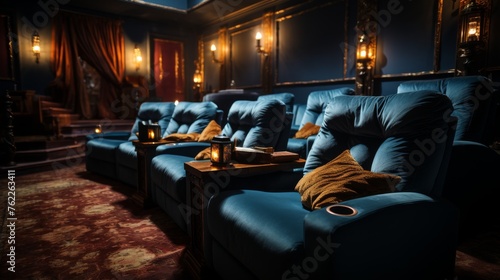 Row of Blue Couches in Room © we360designs