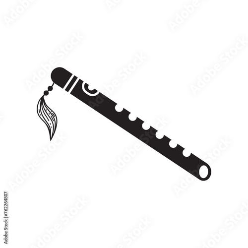 Flute, music, traditional icon. Black vector graphics.
