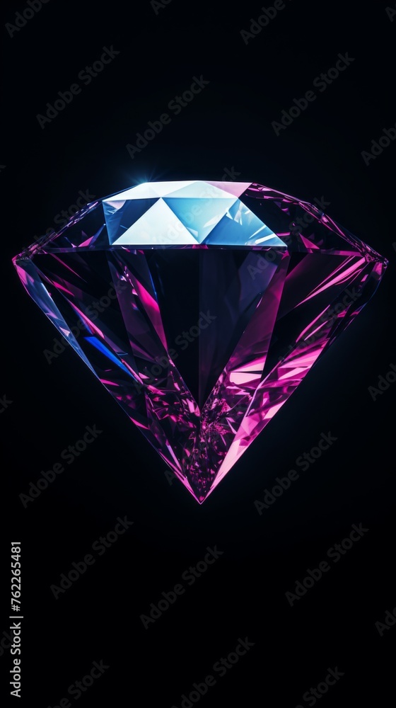 Blue and pink diamond on black background wallpaper. Bright diamond on a black. Vertical orientation - obrazy, fototapety, plakaty 