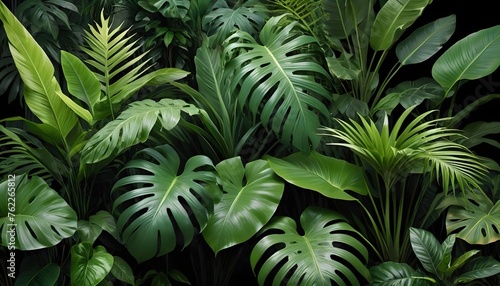 A collection of green  lush tropical plants.