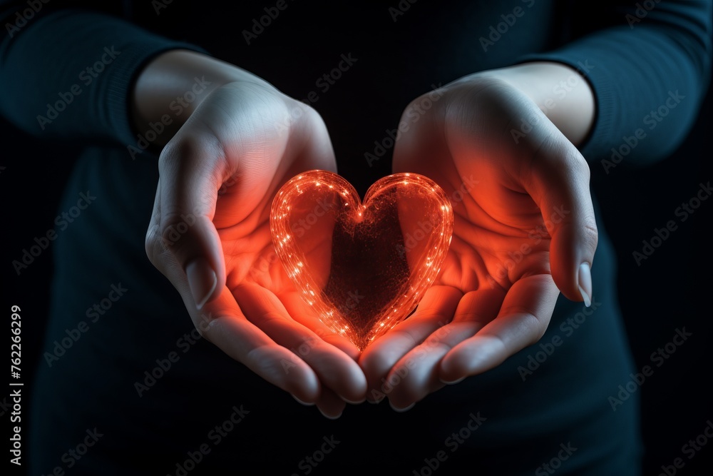 Close up female hands holding a red heart Close up female hands holding a red heart