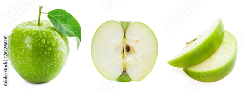 Green apple isolated on transparent background 