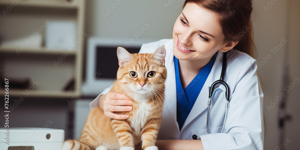 young doctor examining cute cat at pet clinic, A veterinarian in a clinic looking at a cat young doctor examining cute cat at pet clinic, A veterinarian in a clinic looking at a cat
