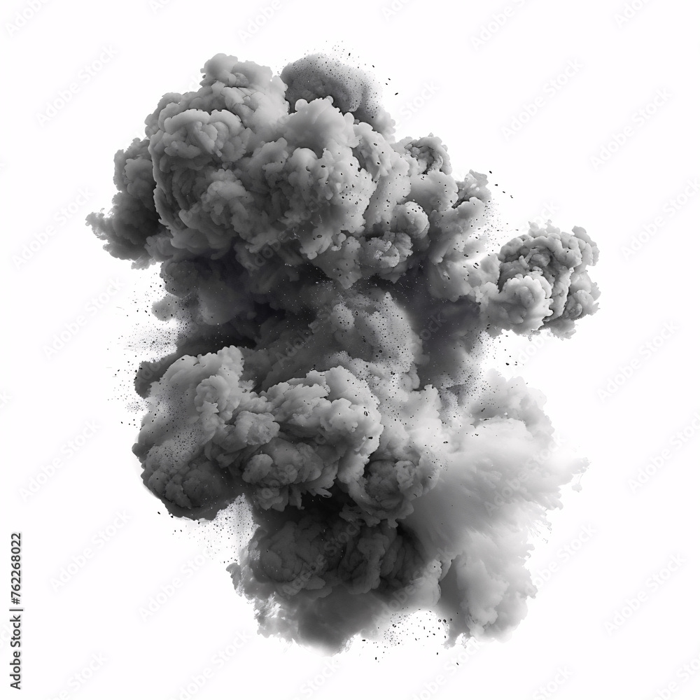captivating monochromatic image of a dense smoke plume erupting with energy and movement