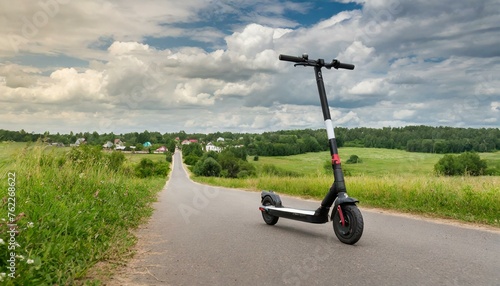 Electric scooter on the road in the rural road