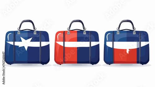 Luggage with flag of guam. Three bags with airplane