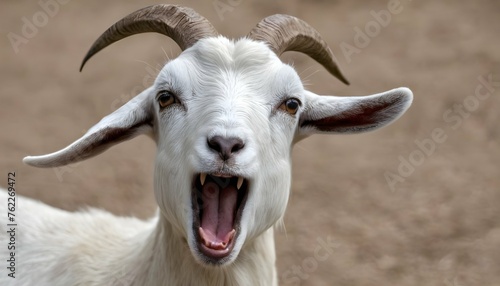 A Goat With Its Mouth Open Chewing Cud