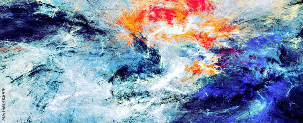 Abstract painting art. Artistic atmospheric background. Blue paint texture. Fractal artwork for creative graphic design