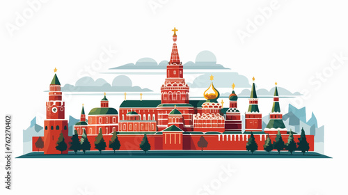 Moscows kremlin. Tourist attraction. Cartoon flat .
