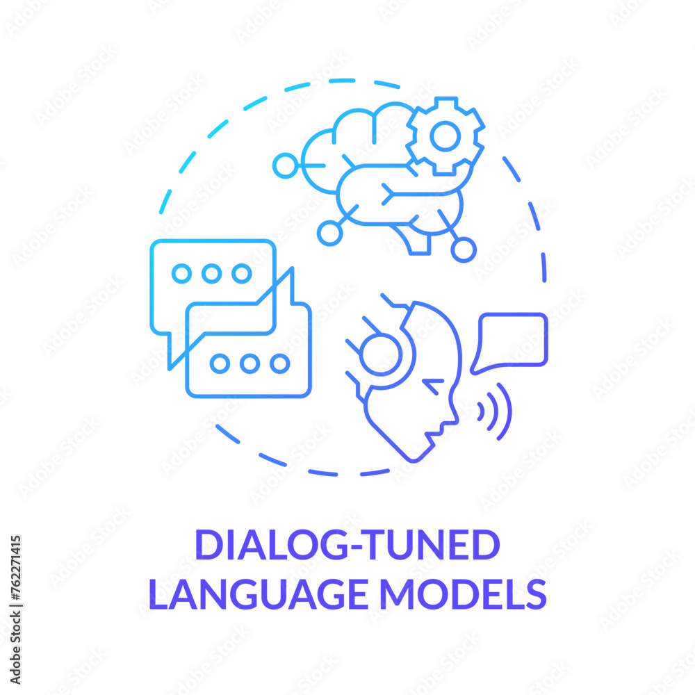 Dialog-tuned language models blue gradient concept icon. Intent management. Sentiment analysis. Round shape line illustration. Abstract idea. Graphic design. Easy to use in infographic, presentation Dialog-tuned language models blue gradient concept icon. Intent management. Sentiment analysis. Round shape line illustration. Abstract idea. Graphic design. Easy to use in infographic, presentation