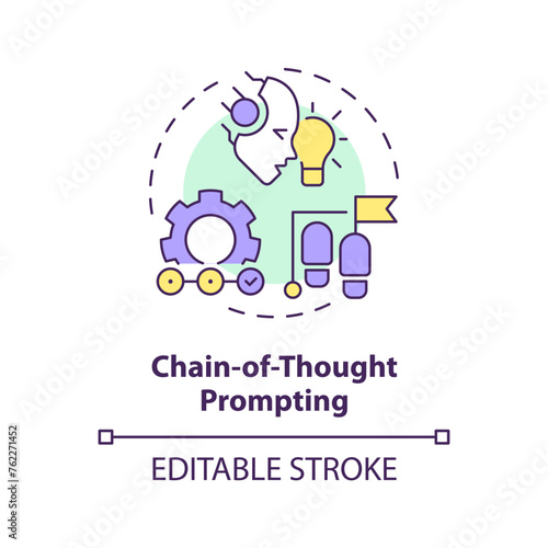 Chain-of-thought prompting multi color concept icon. Prompt engineering technique. Step by step explanation. Round shape line illustration. Abstract idea. Graphic design. Easy to use in article