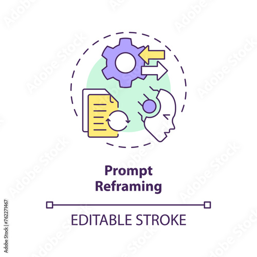 Prompt reframing multi color concept icon. Prompt engineering technique. Rephrase and change instruction. Round shape line illustration. Abstract idea. Graphic design. Easy to use in article