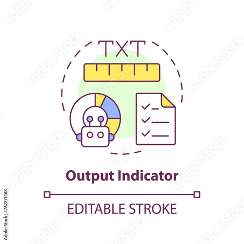 Output indicator multi color concept icon. Key element of prompt. Type and format of response. Chatbot answer. Round shape line illustration. Abstract idea. Graphic design. Easy to use in article