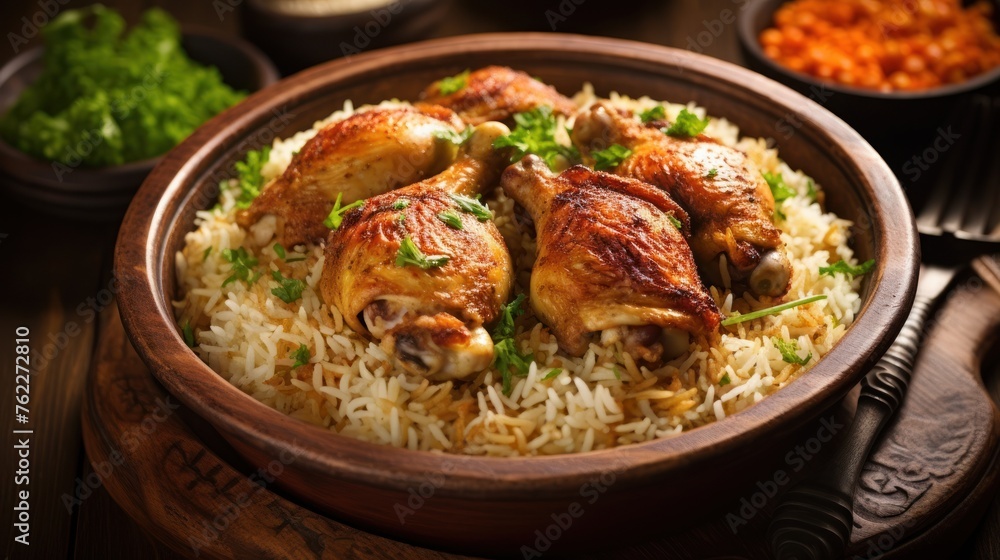 National food of Saudi Arabia Chicken with Saudi Mandi Rice
