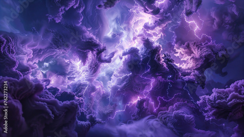 Lightning Storm in the Night Sky, Dramatic Energy and Power, Abstract Background with Fantasy and Colorful Elements