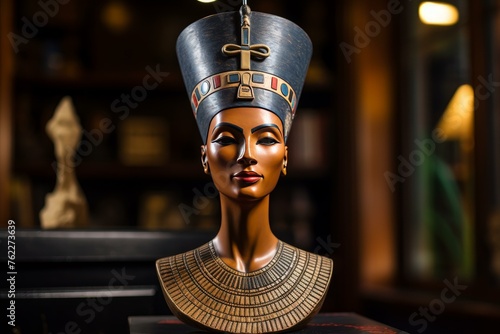 Detailed Queen nefertiti statue. Face worship. Generate Ai © juliars
