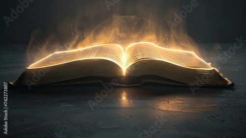 faith's continuity and unity across generations, represented by the radiant light emanating from an open Bible. photo