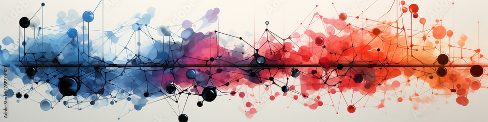 Creative AI banner showcasing the evolution of technology through a series of interconnected lines and symbols, portraying innovation and progress - obrazy, fototapety, plakaty 