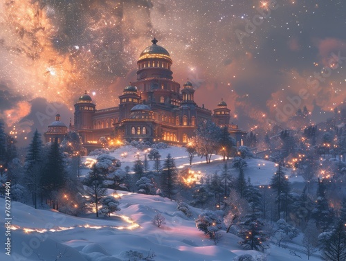 Radiant Snow Observatory its dome sparkling under starlit night