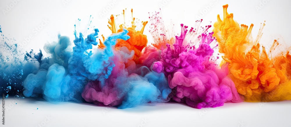 A vibrant row of purple, pink, and magenta ink splashes on a white background, resembling petals in an artistic font. This electric blue display is perfect for an entertainment event
