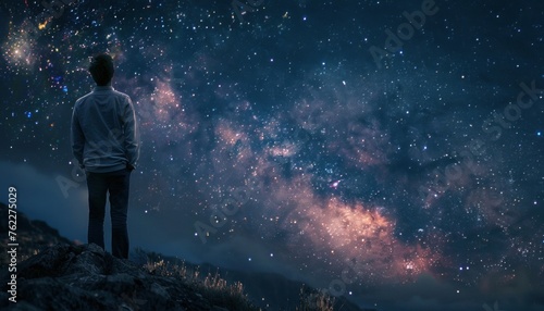 Man gazing at starry night sky