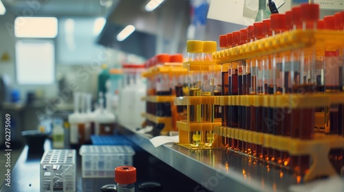 A moment in the lab where experts test for chemical residues in foods, with vibrant test tubes and state-of-the-art chromatography equipment Embrace the dedication to public health