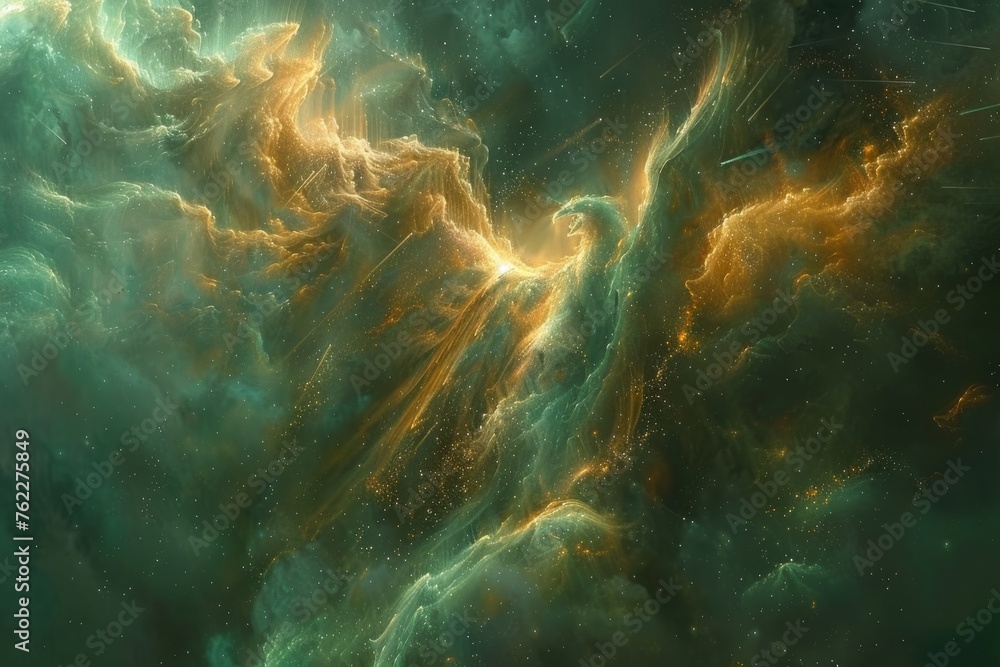 A surreal cosmic fire Phoenix in a backdrop of nebulae and galaxies. A surreal cosmic fire Phoenix in a backdrop of nebulae and galaxies.
