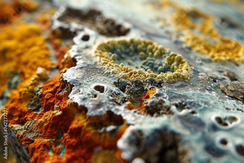 Close-up of multicolored mold, colorful growth mustiness mushrooms photo