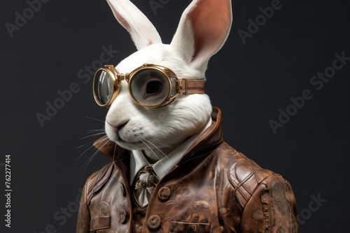 Whimsical Rabbit glasses jacket. Pet mammal. Generate Ai