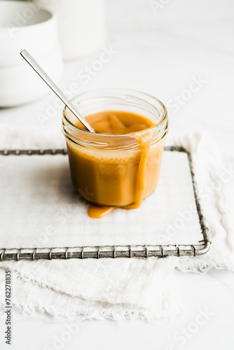 Homemade salted caramel in a jar