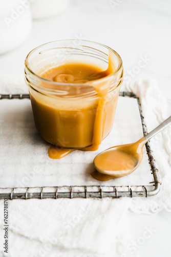 Homemade salted caramel in a jar
