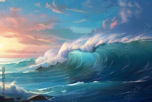 beautiful sea wave and the blue sky, AI Generative