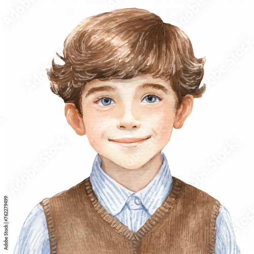 Portrait of a Smiling Young Boy with Curly Hair