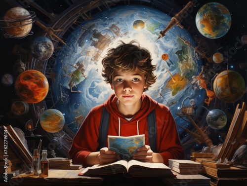 Boy Reading a Book Painting