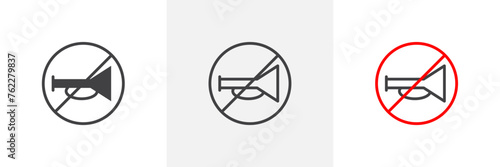 No Honking or Horn Use. Quiet Zone Traffic Sign. Horn Usage Ban in Area