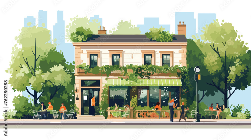 Raster background with building a cafe or restaurant