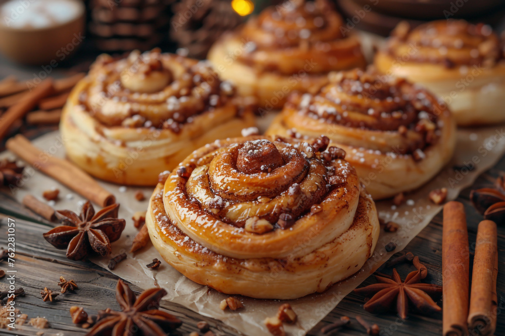 freshly baked cinnamon bun. freshly baked cinnamon bun.