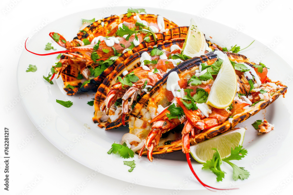 An exquisite Mexican seafood delicacy showcased against a white backdrop