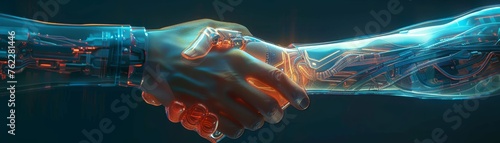 Close-up of a semi-transparent mechanical cyber hand shaking hands, minimalist, melhor qualidade, imagem ultra-detalhada, Excellent illustration, extremamente  Surealistic, fantasy photo