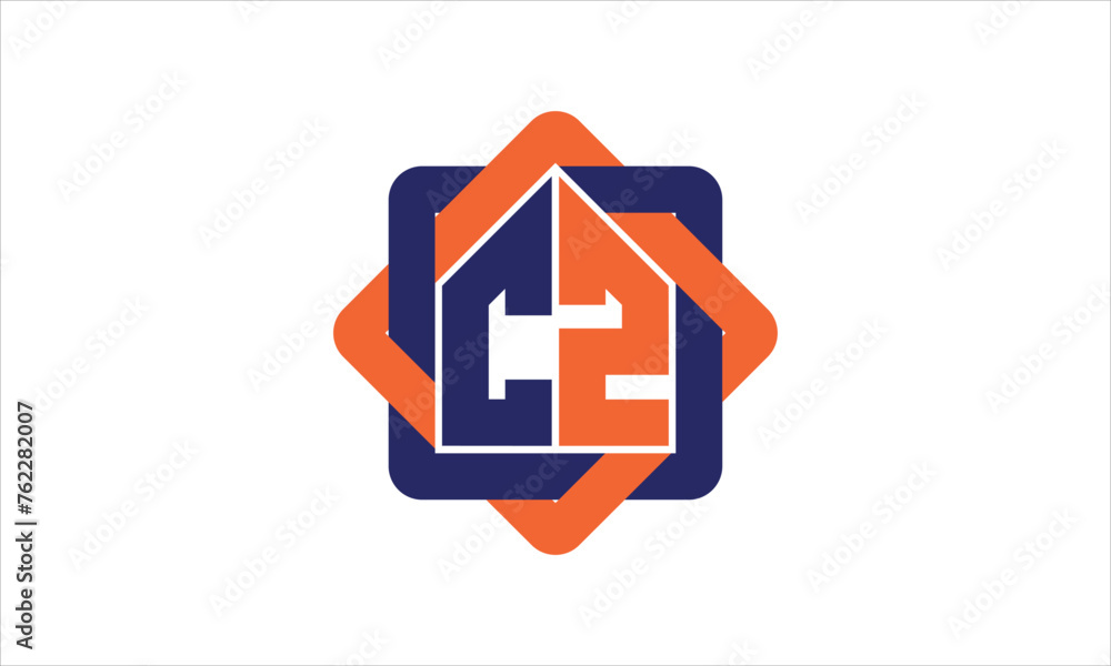 CZ real estate logo design vector template. - obrazy, fototapety, plakaty 