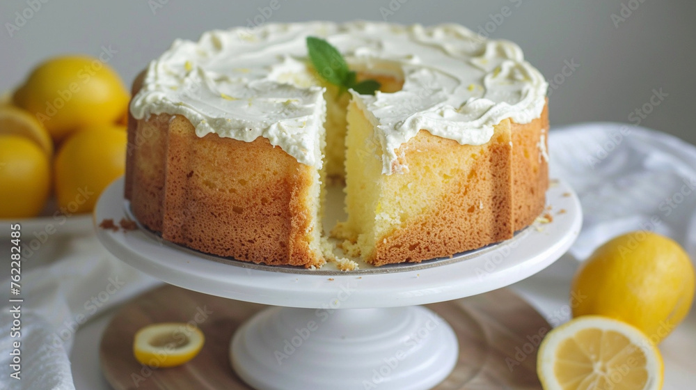 Lemon Chiffon Cake, with lemon slices topping Lemon Chiffon Cake, with lemon slices topping