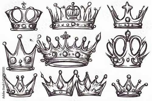 Sketch crown. Simple graffiti crowning elegant queen or king crowns hand drawn. Royal imperial coronation symbols monarch majestic jewel tiara