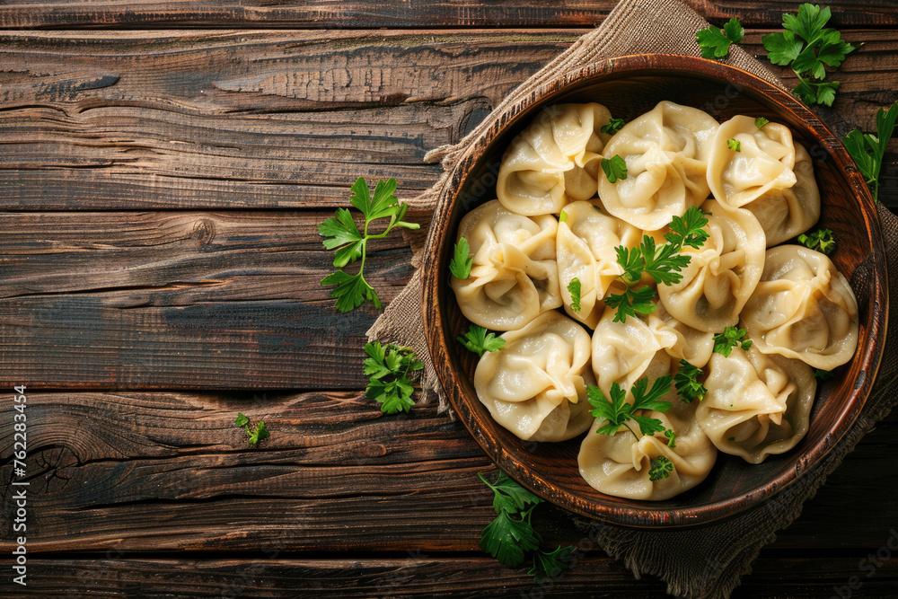 boiled dumplings in a plate on a wooden table boiled dumplings in a plate on a wooden table