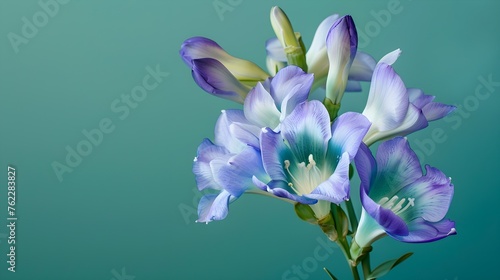 Blue freesia flowers isolated against a green background © PSCL RDL