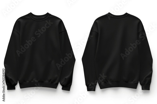 Black sweatshirt front and back mockup on white background with copy blank space photo