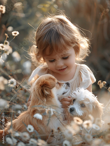 Photo d'une petite fille avec son chien
