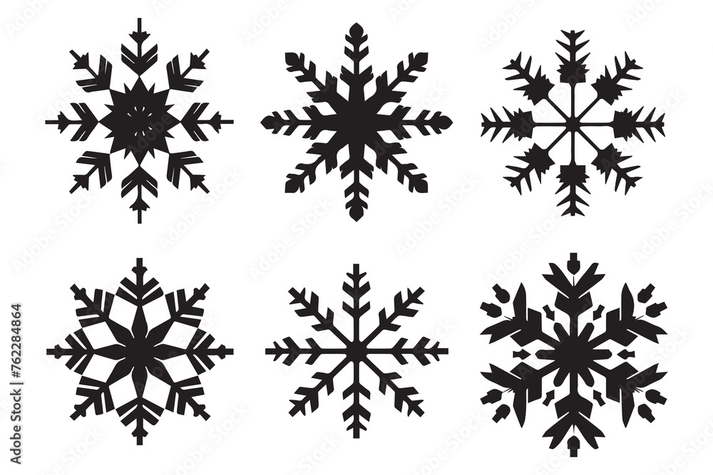 snowflake winter set of black silhouette on white background